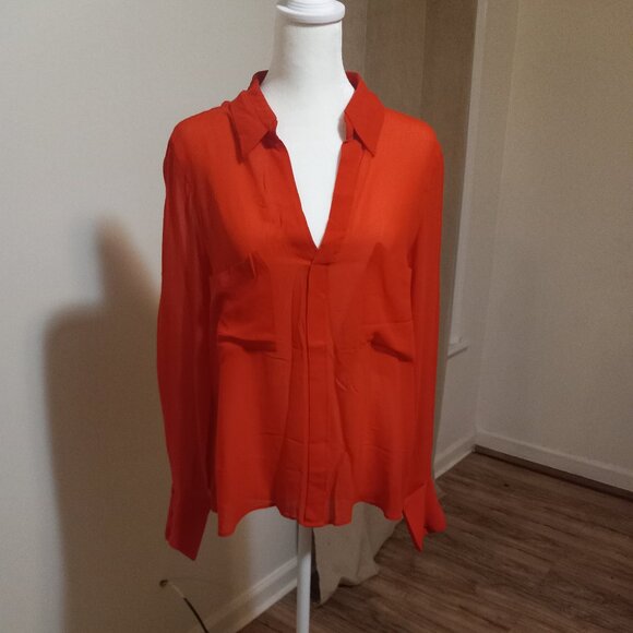 BCBG Maxazria Emma Silk Chiffon Blouse Womens Small Poppy Red 100% Silk - Picture 1 of 4